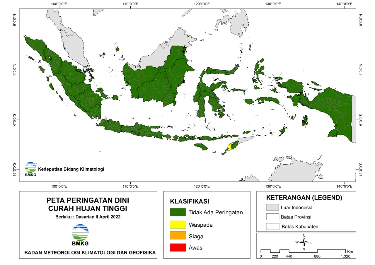 Informasi Peringatan Dini Curah Hujan Tinggi Dasarian II April 2022