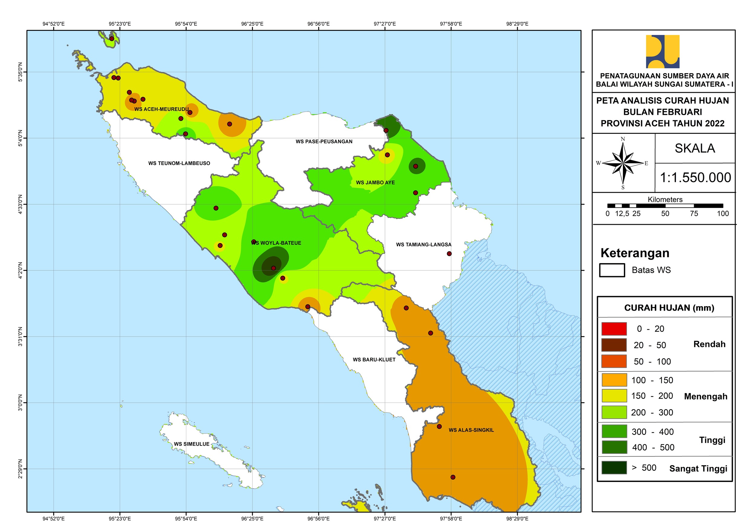Peta Distribusi Hujan Februari 2022
