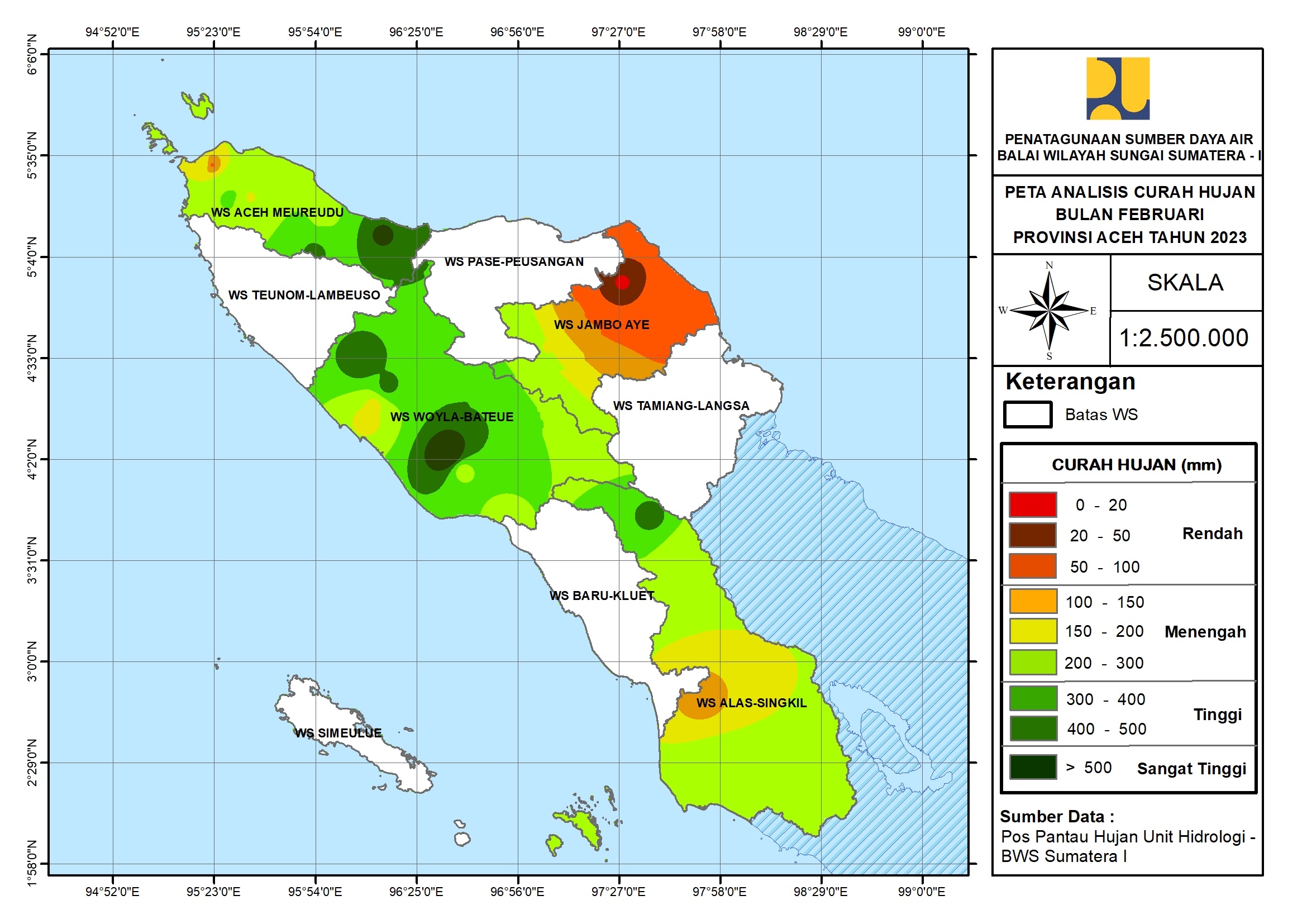 Peta Analisa Distribusi Hujan Februari 2023