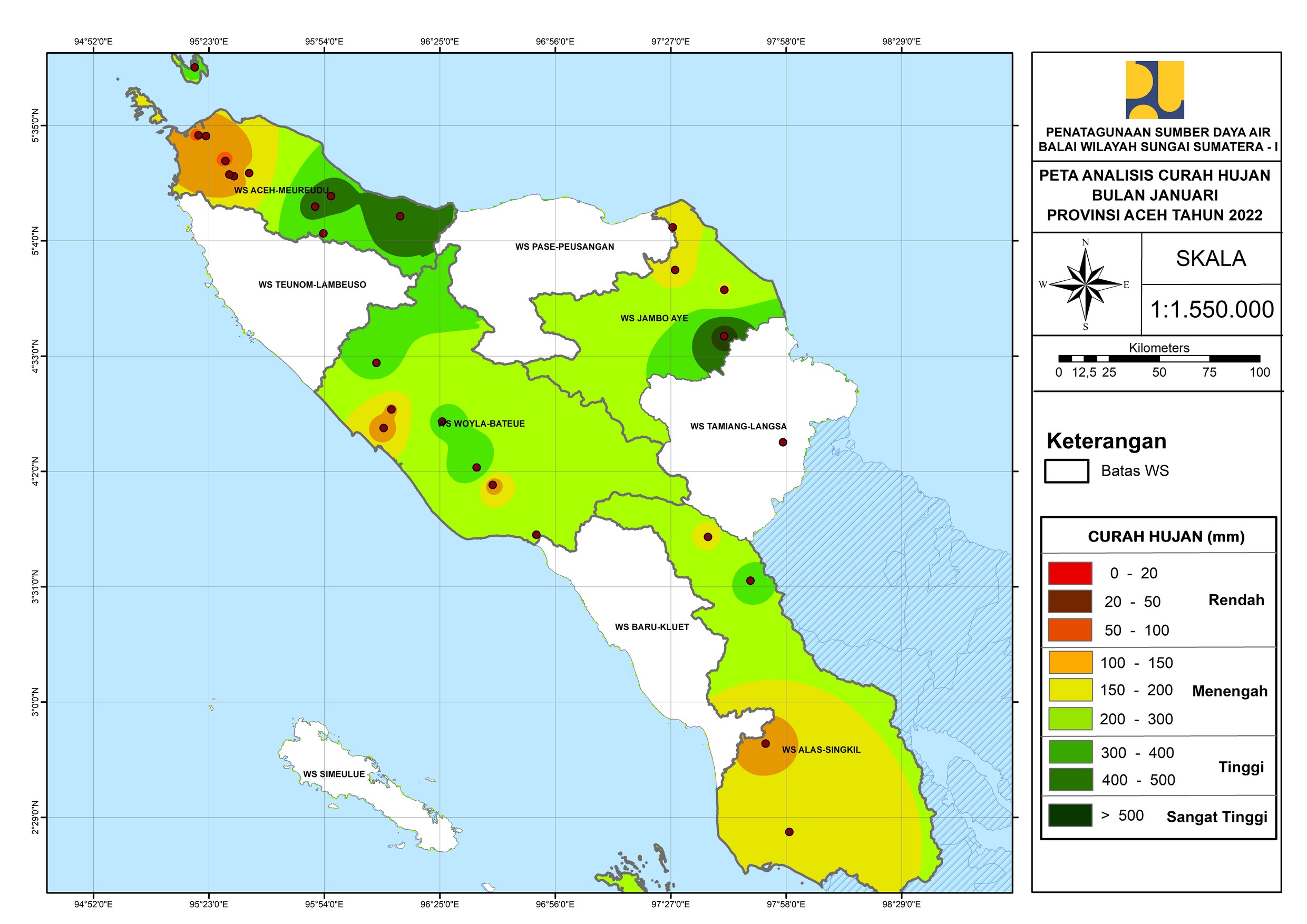 Peta Distribusi Hujan Januari 2022