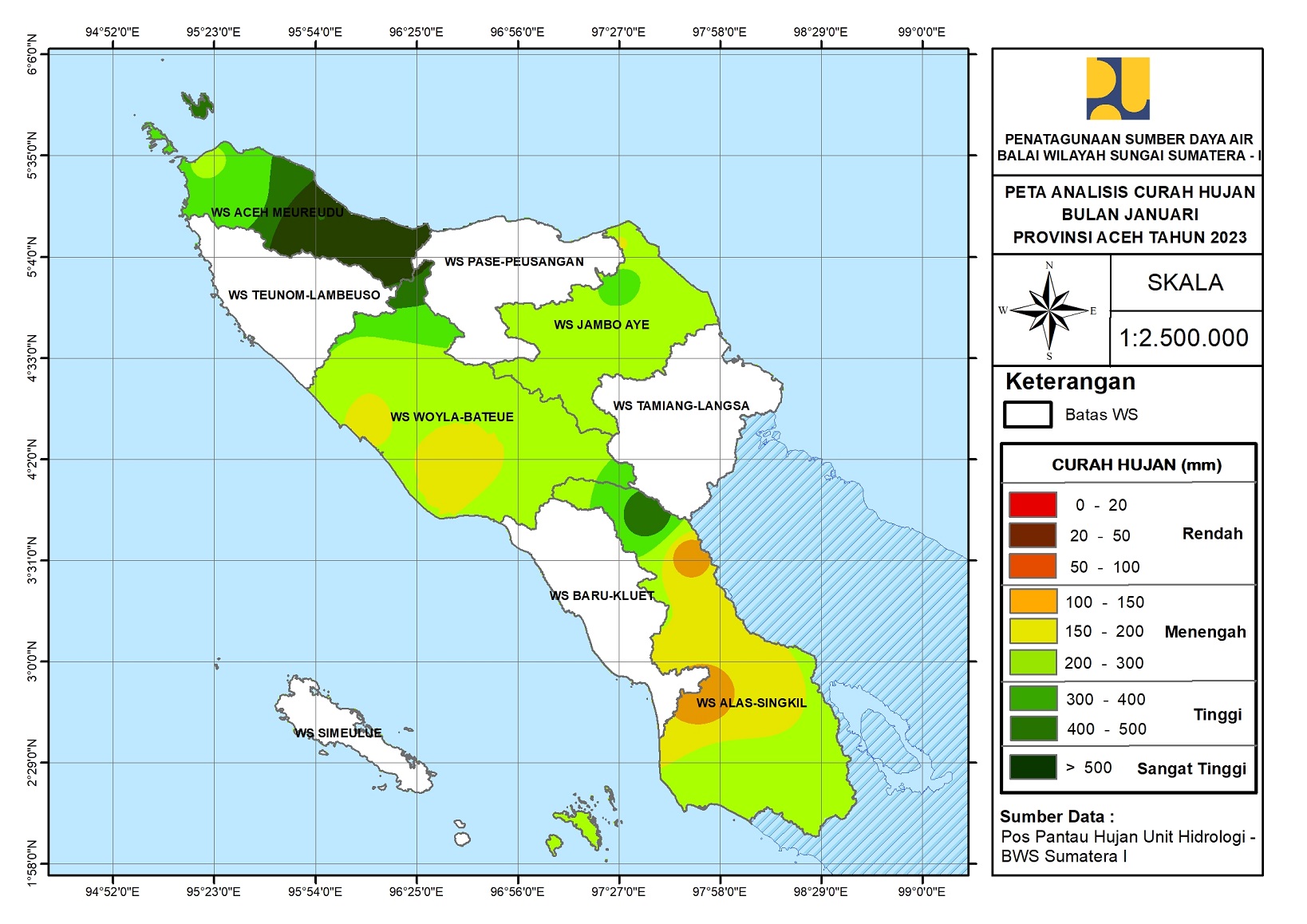 Peta Distribusi Hujan Januari 2023