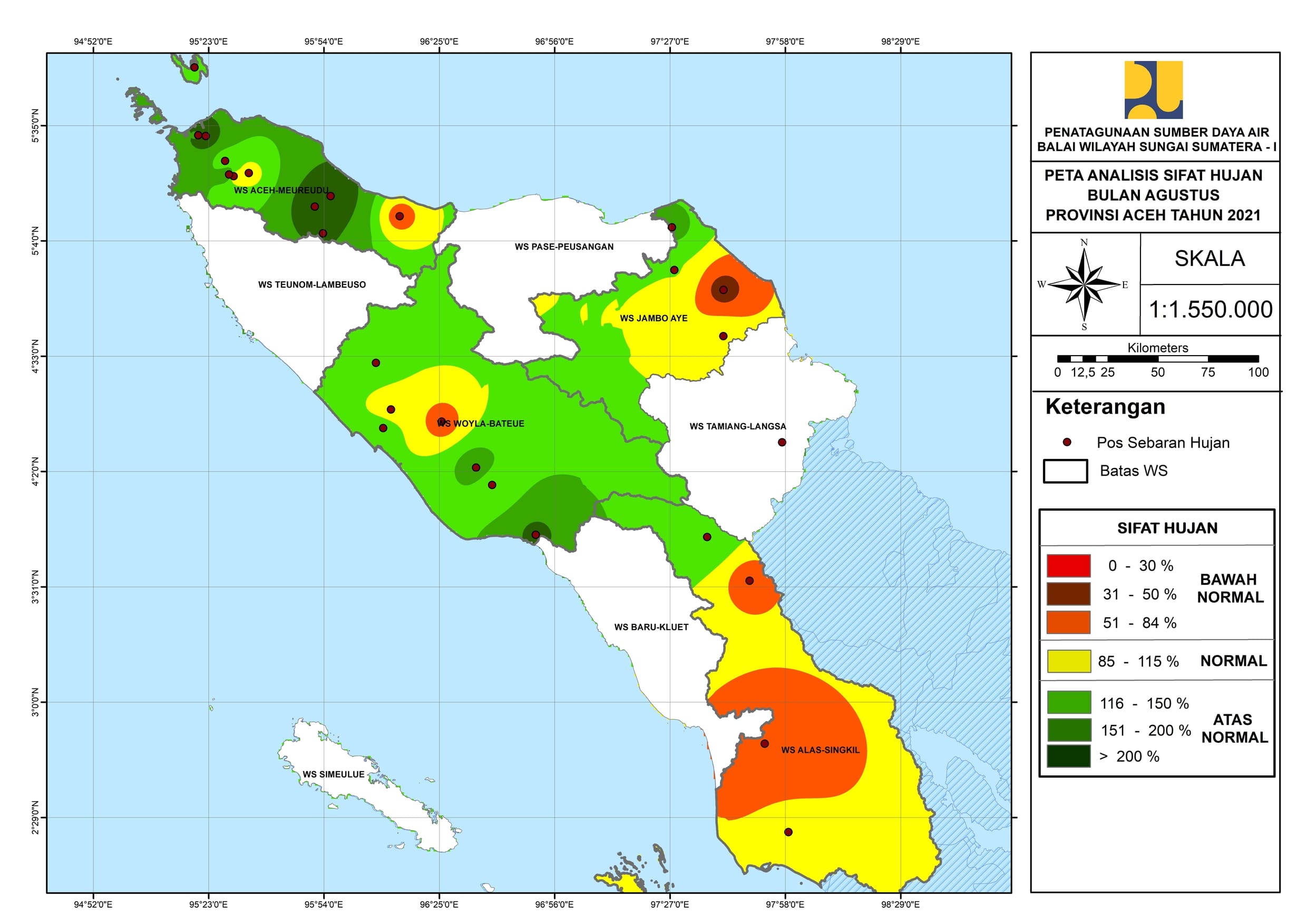 Peta Analisa Sifat Hujan Agustus 2021