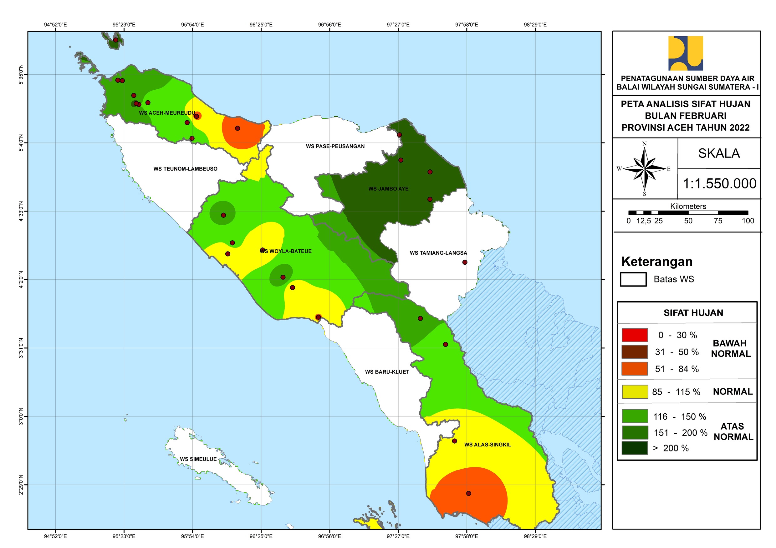 Peta Analisa Sifat Hujan Februari 2022