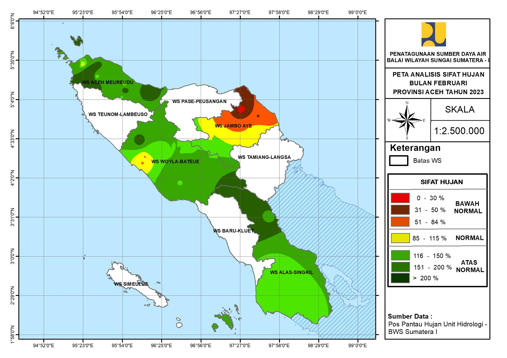 Peta Analisa Sifat Hujan Februari 2023