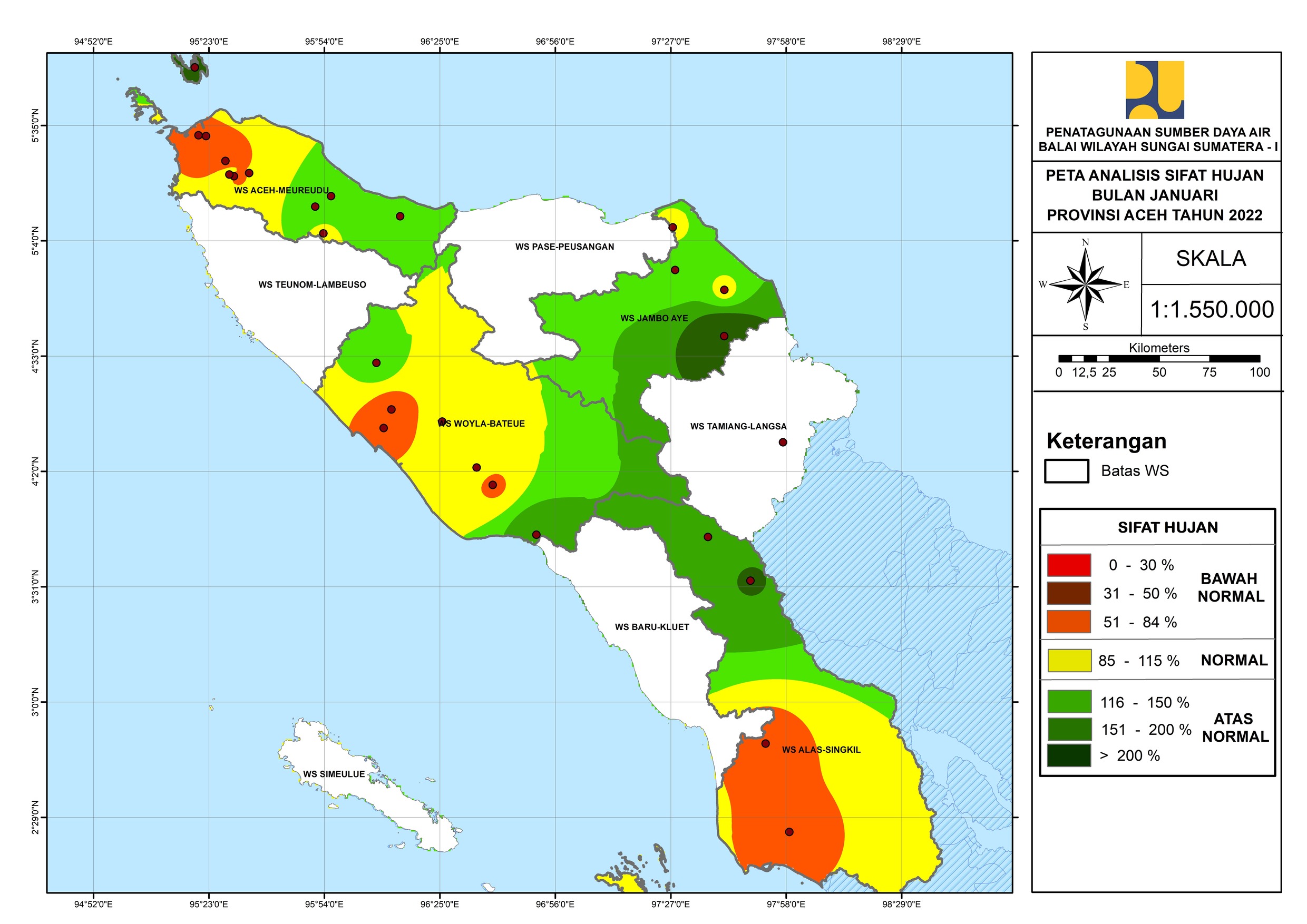 Peta Analisa Sifat Hujan Januari 2022