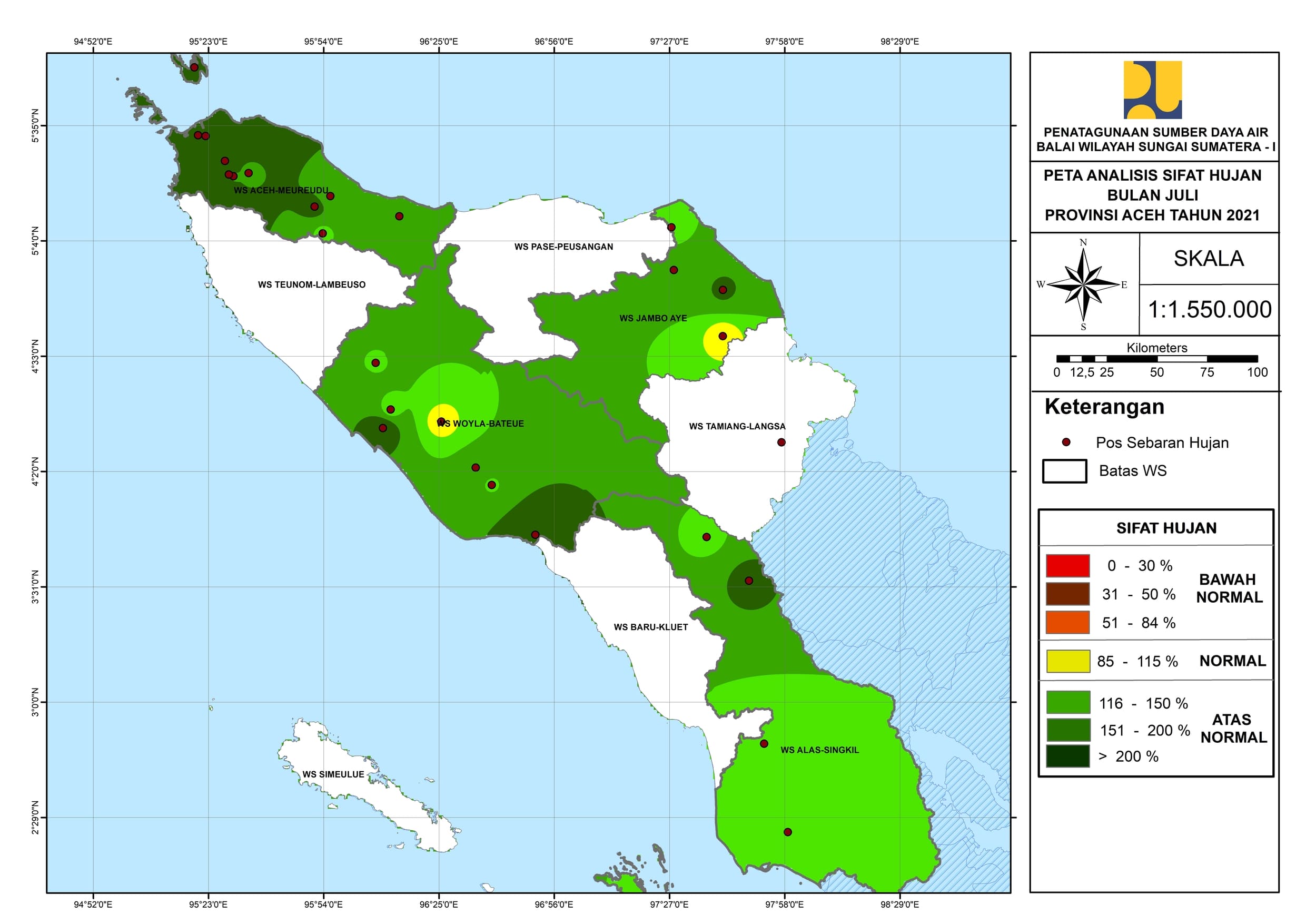 Peta Analisa Sifat Hujan Juli 2021