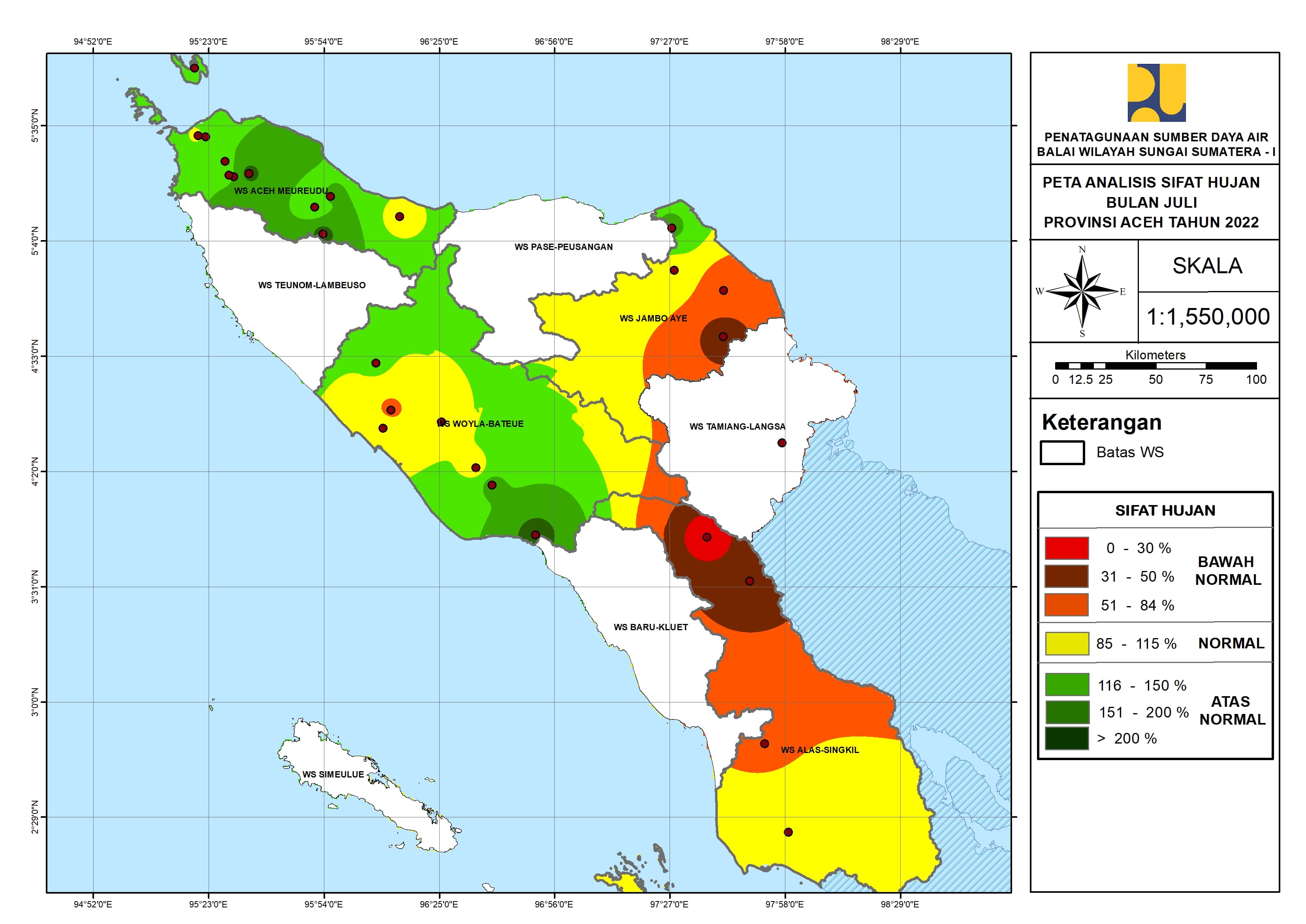 Peta Analisa Sifat Hujan Juli 2022