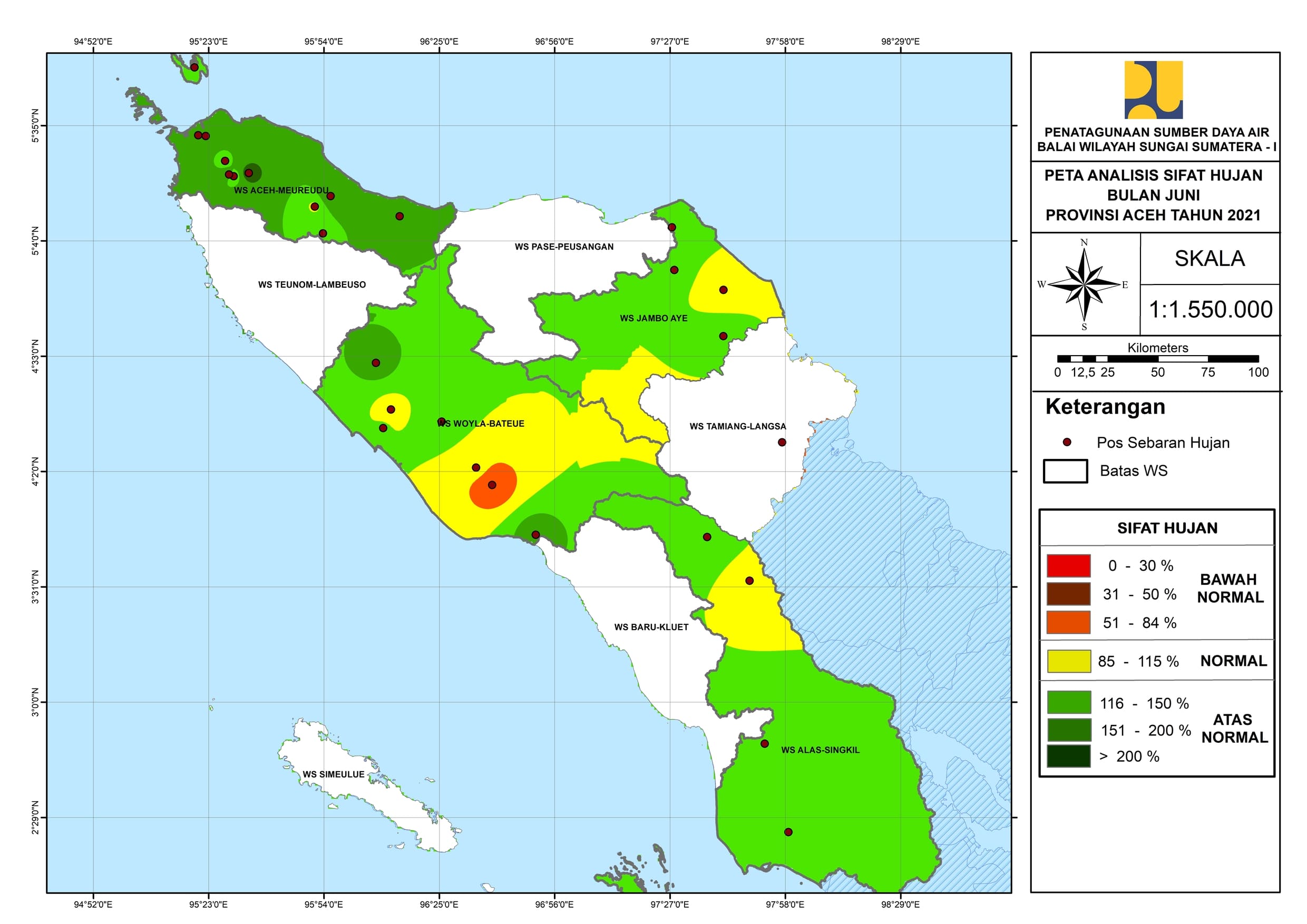 Peta Analisa Sifat Hujan Juni 2021