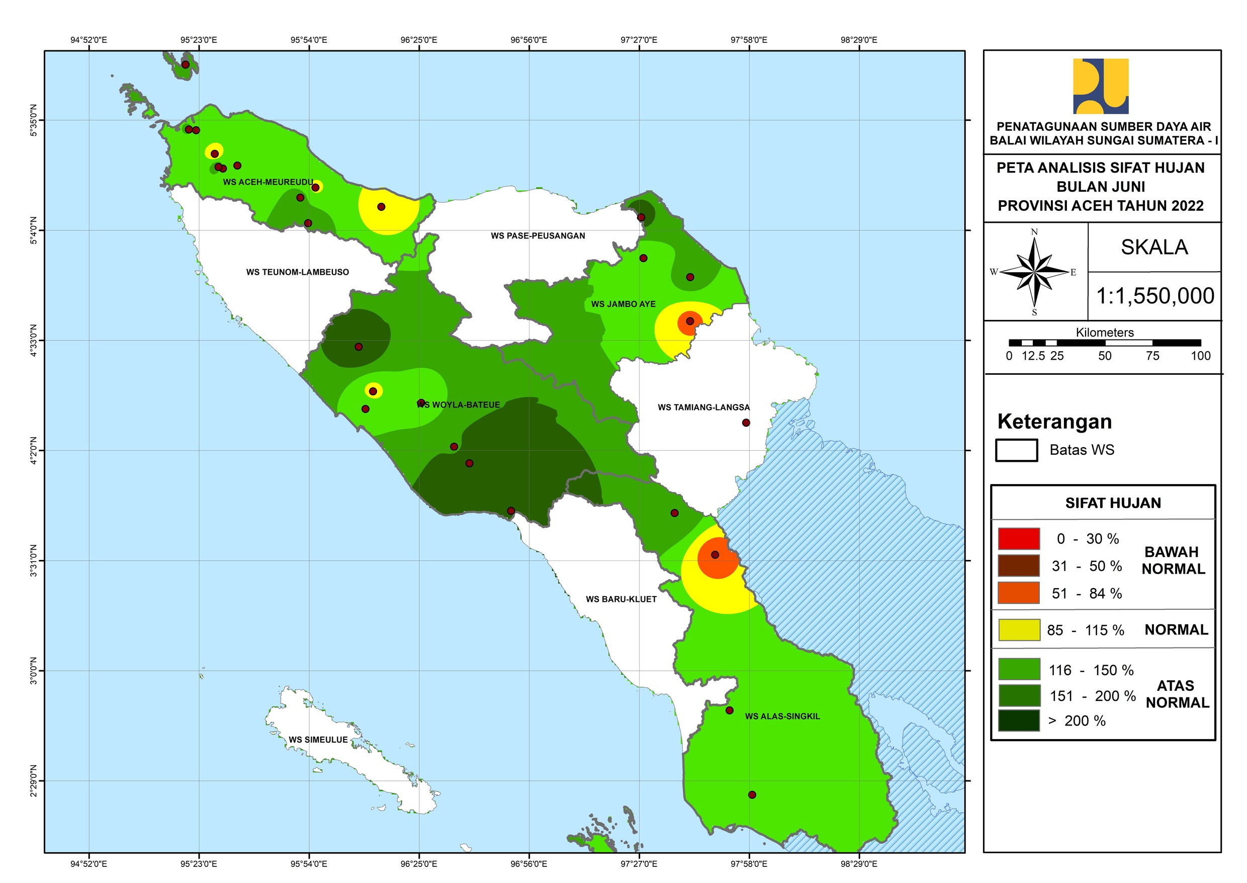 Peta Analisa Sifat Hujan Juni 2022