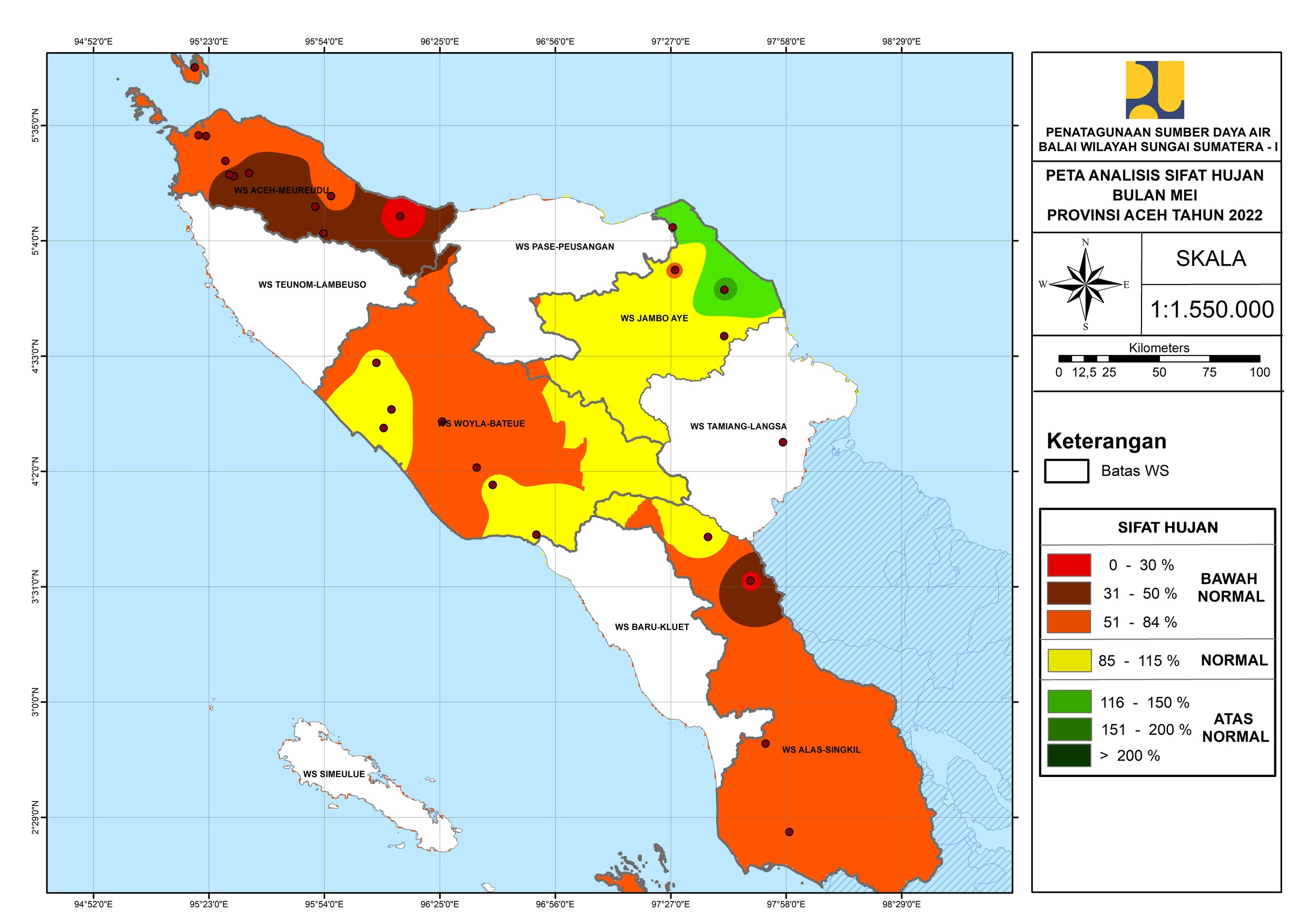 Peta Analisa Sifat Hujan Mei 2022