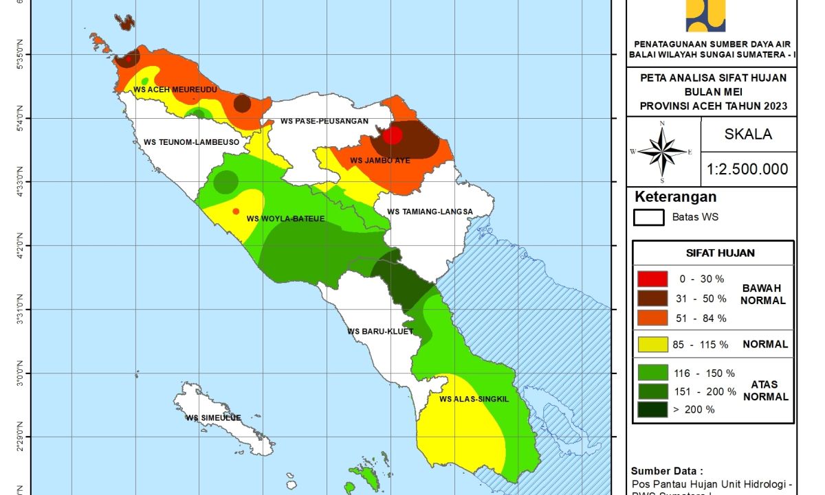 Peta Analisa Sifat Hujan Mei 2023