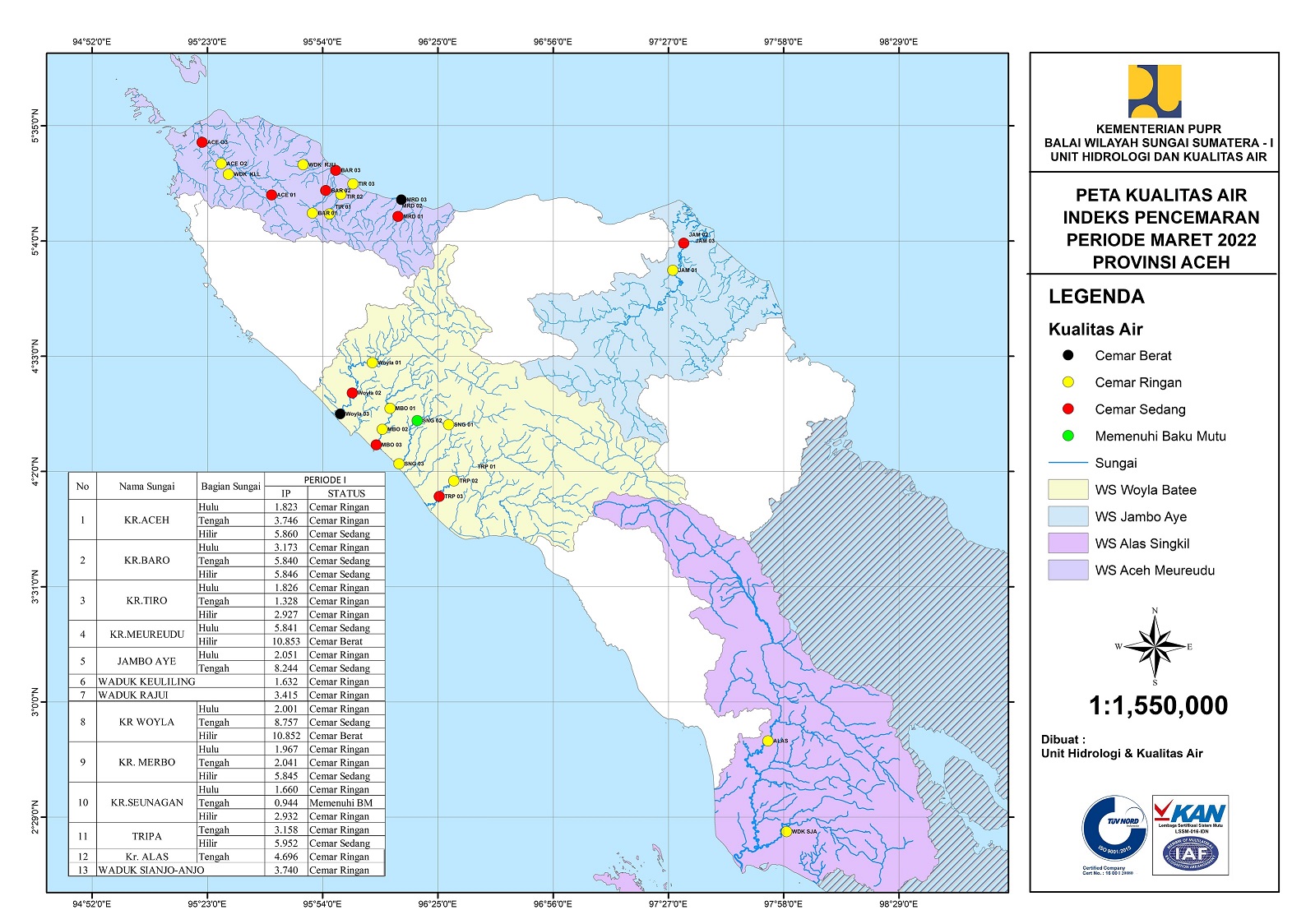 Peta Indeks Pencemaran Air Kualitas Maret 2022