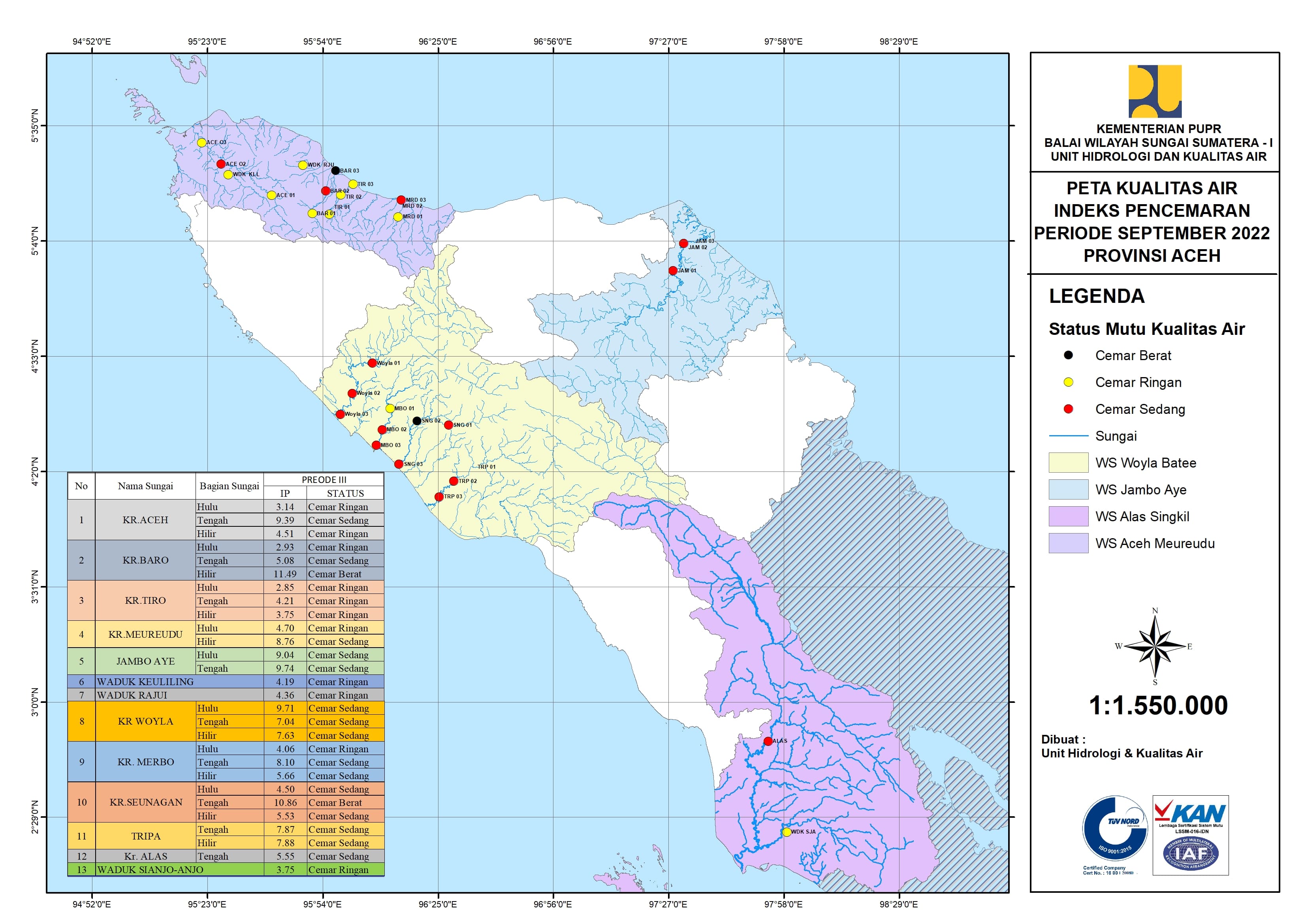 Peta Indeks Pencemaran Titik Kualitas Air September 2022