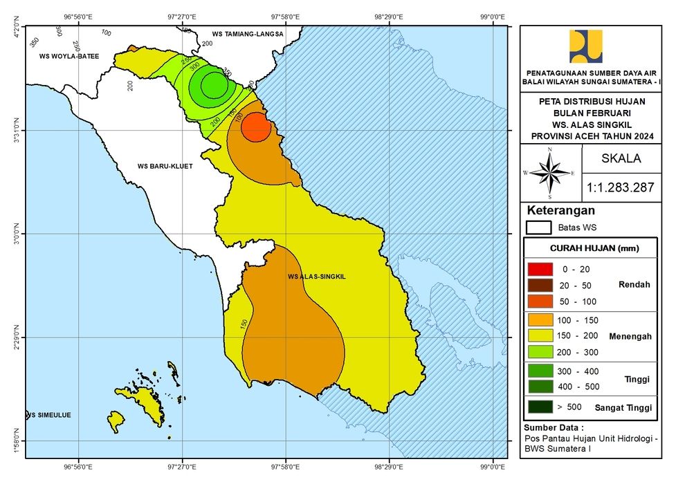 Peta Analisa Distribusi Hujan WS Alas Singkil Februari 2024