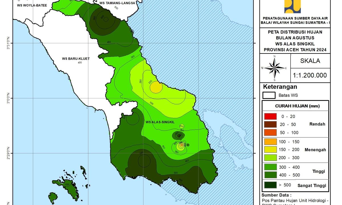 Peta Analisa Distribusi Hujan WS Aceh Alas Singkil Agustus 2024