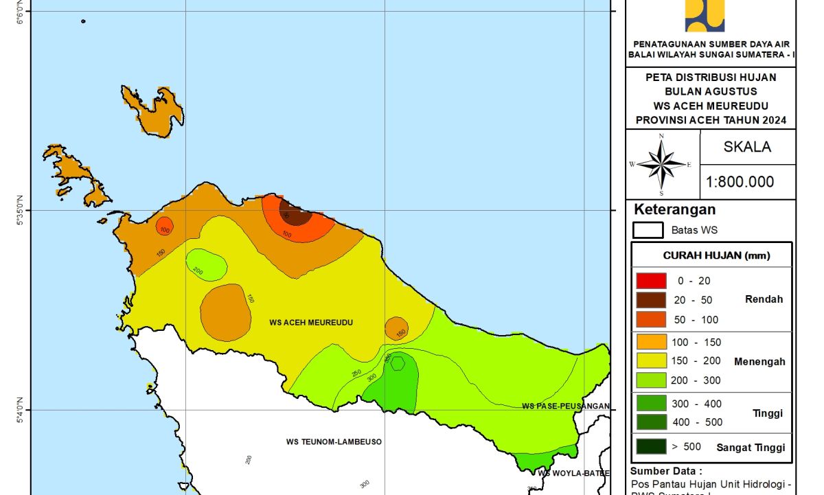 Peta Analisa Distribusi Hujan WS Aceh Meureudu Agustus 2024