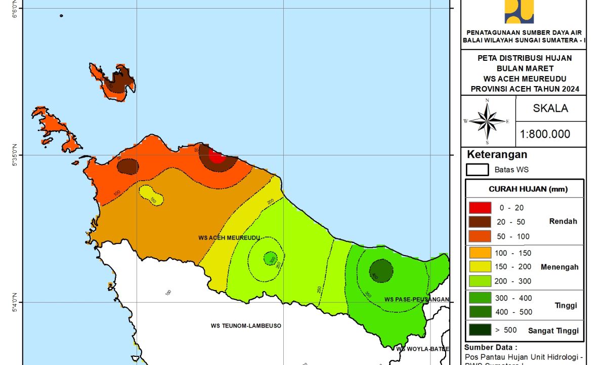 Peta Analisa Distribusi Hujan WS Aceh Meureudu Maret 2024
