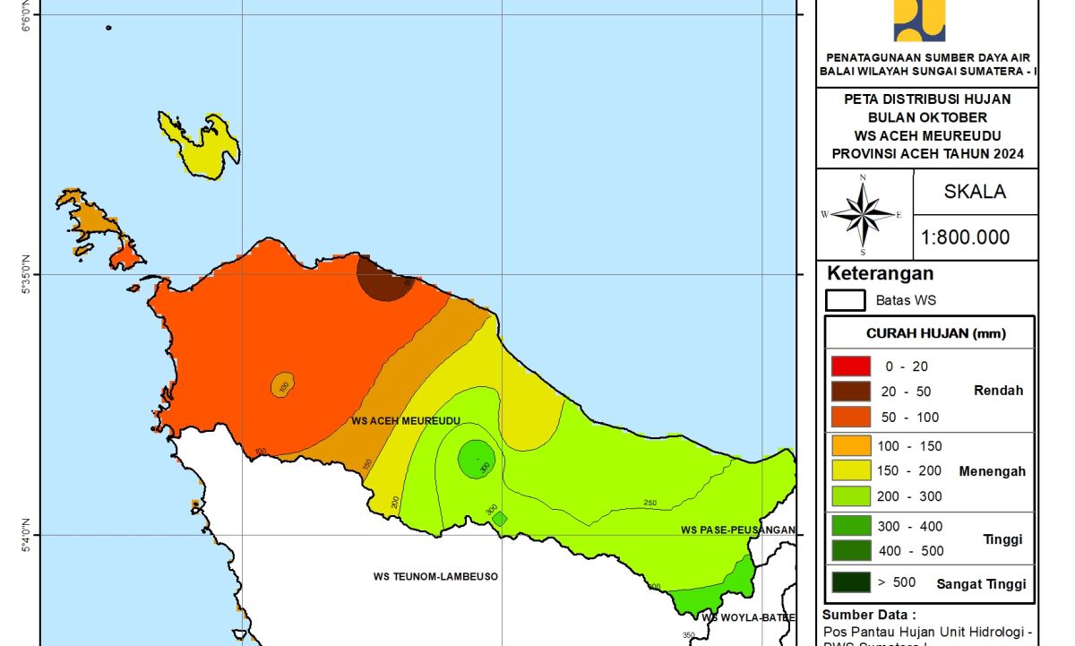 Peta Analisa Distribusi Hujan WS Aceh Meureudu Oktober 2024