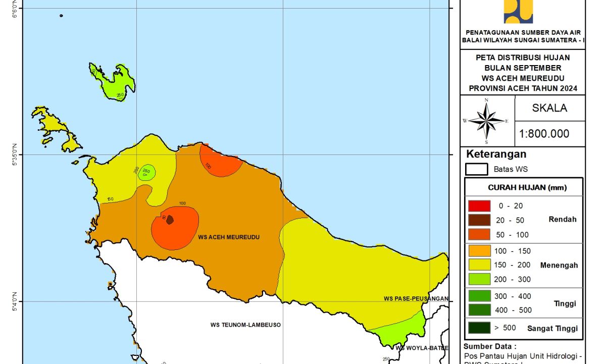 Peta Analisa Distribusi Hujan WS Aceh Meureudu September 2024