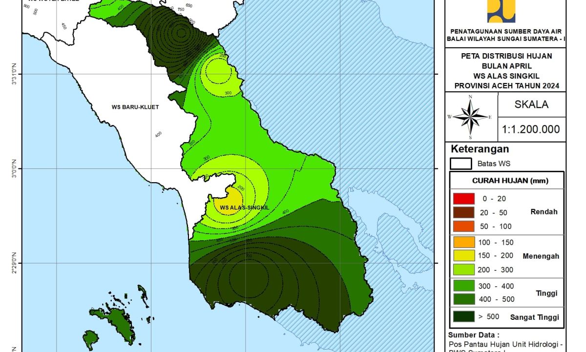 Peta Analisa Distribusi Hujan WS Alas Singkil April 2024