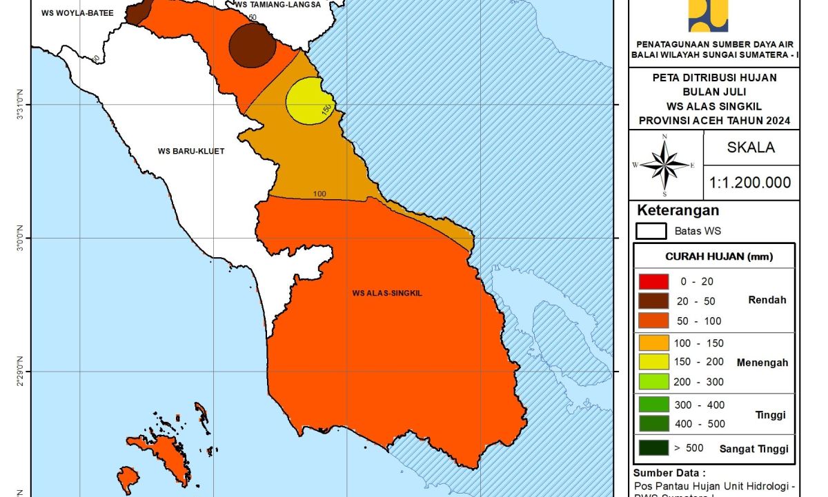 Peta Analisa Distribusi Hujan WS Alas Singkil Juli 2024