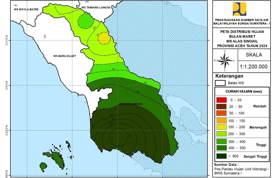 Peta Analisa Distribusi Hujan WS Alas Singkil Maret 2024