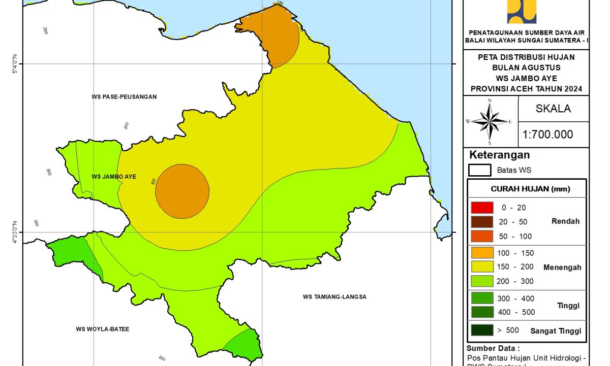 Peta Analisa Distribusi Hujan WS Jambo Aye Agustus 2024