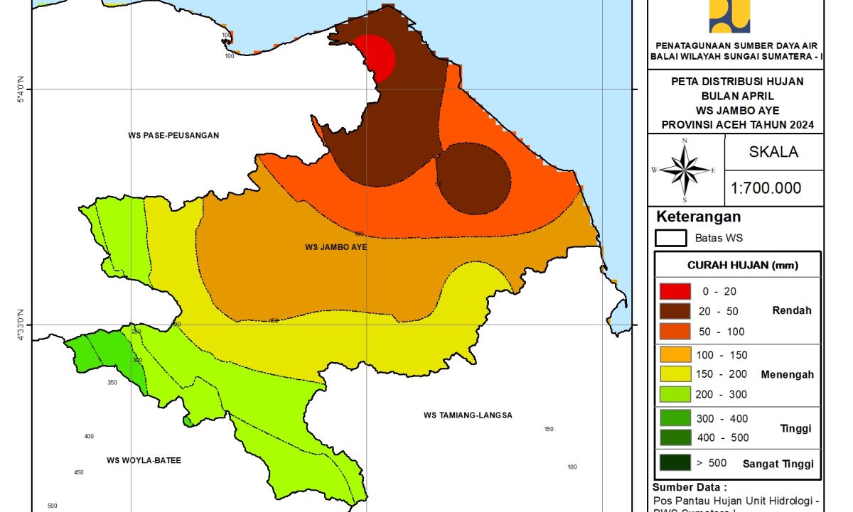 Peta Analisa Distribusi Hujan WS Jambo Aye April 2024