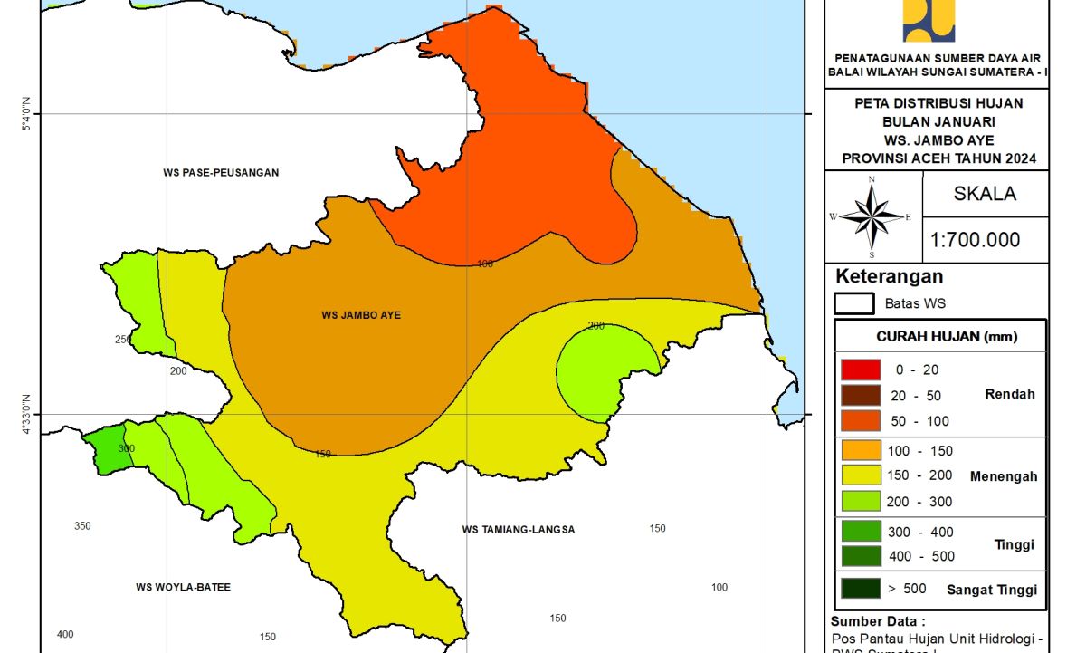 Peta Analisa Distribusi Hujan WS Jambo Aye Januari 2024