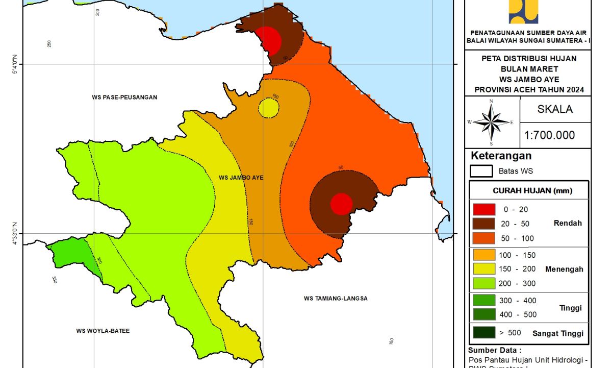 Peta Analisa Distribusi Hujan WS Jambo Aye Maret 2024