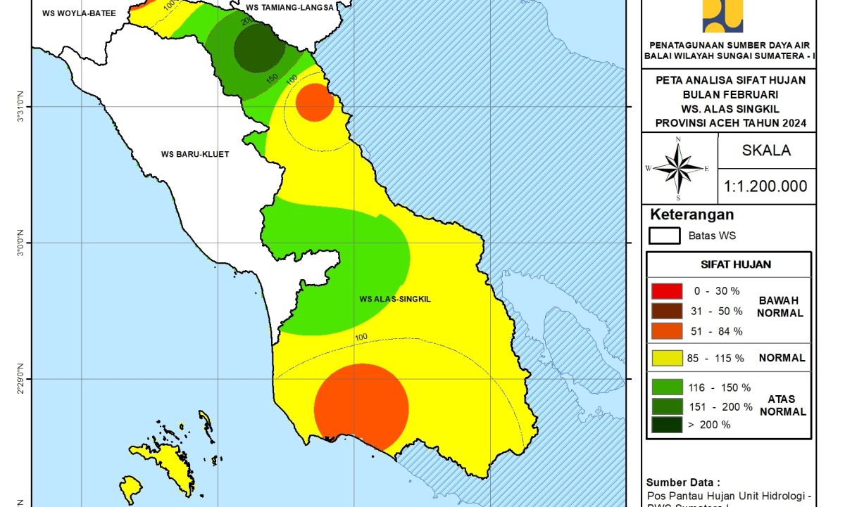 Peta Analisa Sifat Hujan Februari 2024 WS. Alas Singkil