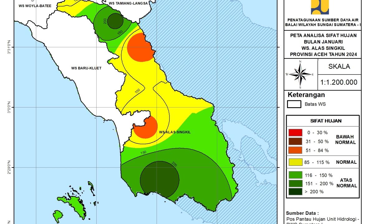 Peta Analisa Sifat Hujan Januari 2024 WS. Alas Singkil