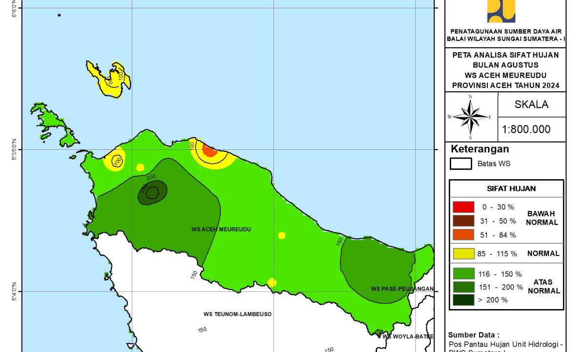 Peta Analisa Sifat Hujan WS Aceh Meureudu Agustus 2024