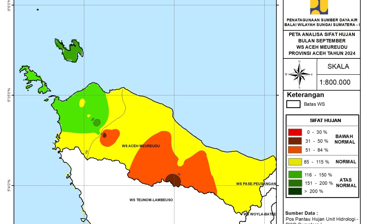 Peta Analisa Sifat Hujan WS Aceh Meureudu September 2024