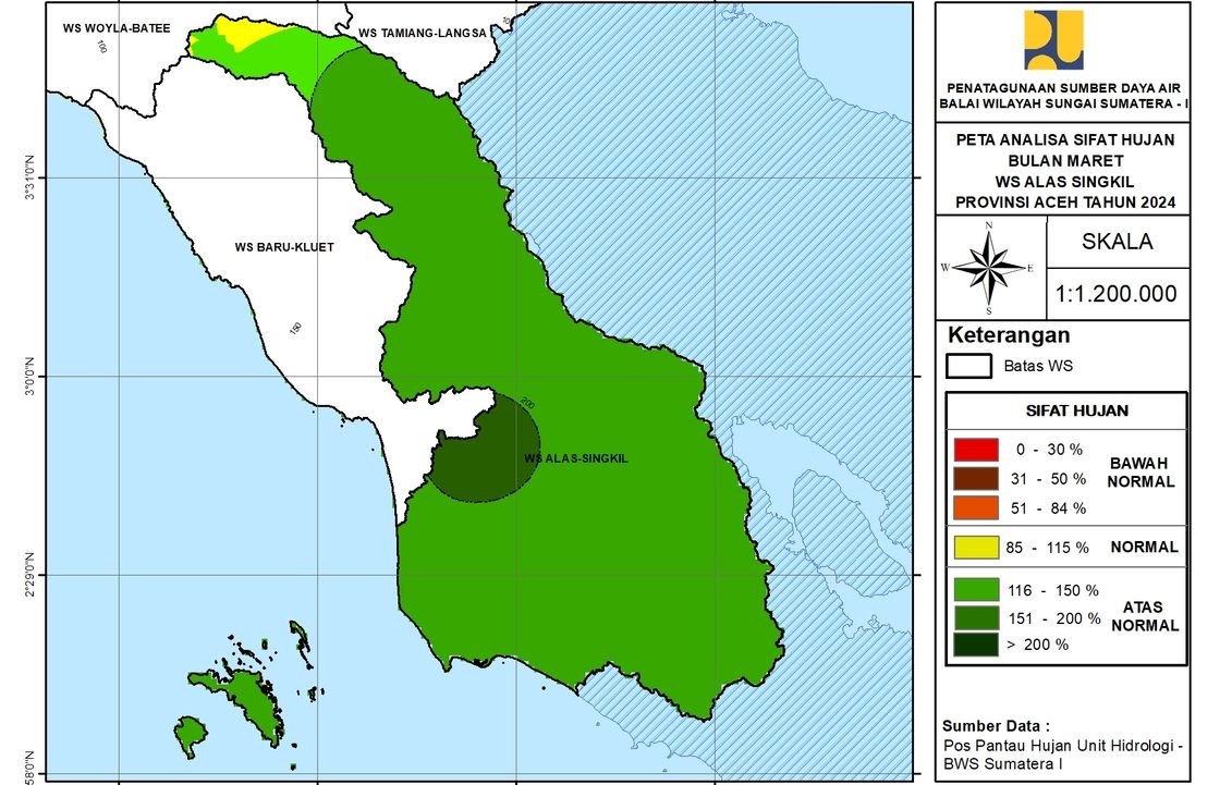 Peta Analisa Sifat Hujan WS Alas Singkil Maret 2024