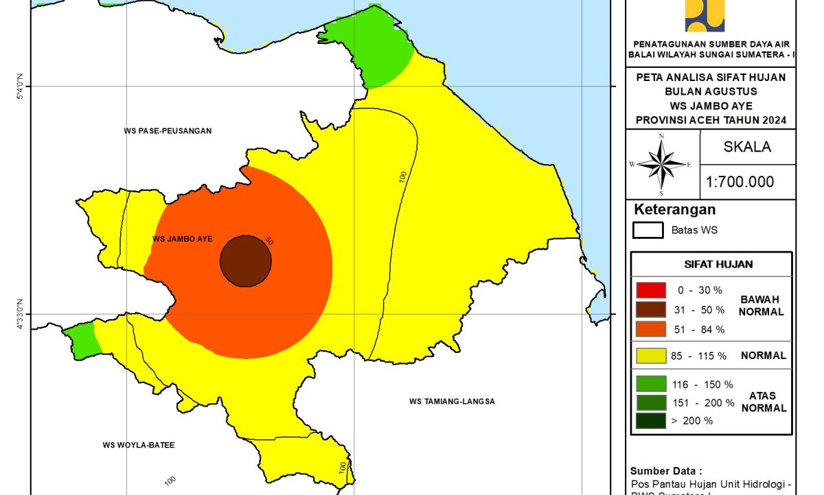 Peta Analisa Sifat Hujan WS Jambo Aye Agustus 2024