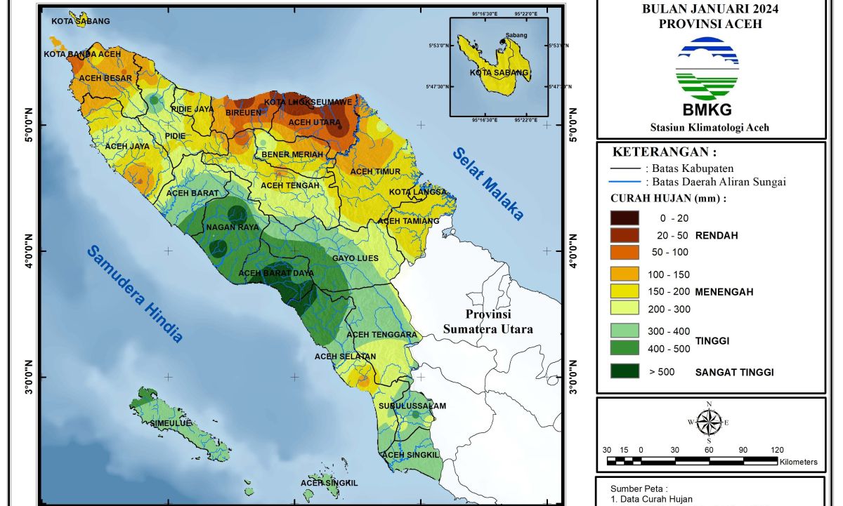 Peta Distribusi Hujan BMKG Januari 2024 