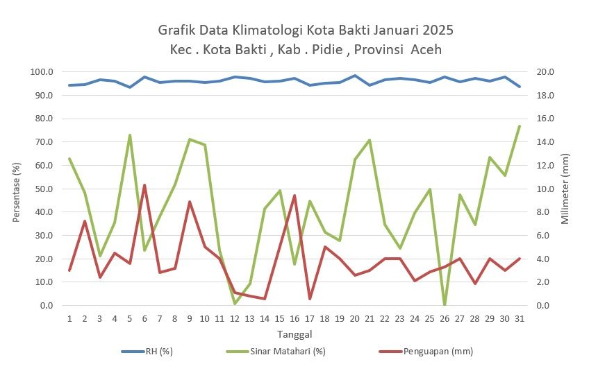 Grafik Data Klimatologi Kota Bakti Januari 2025