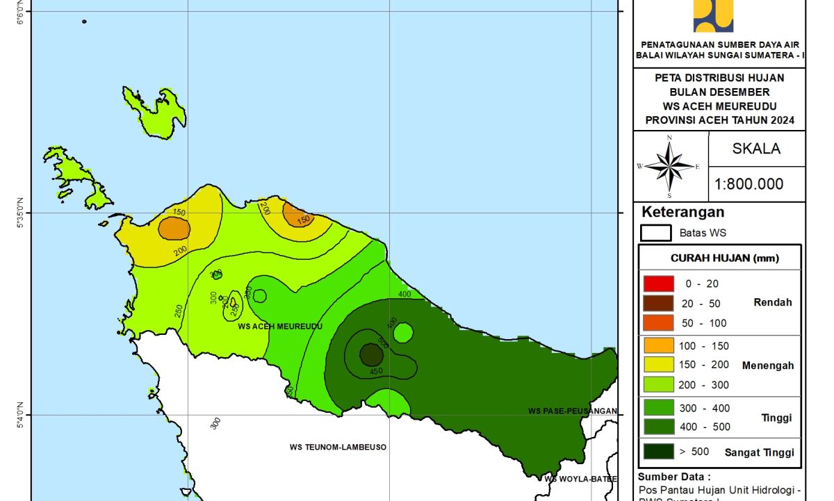 Peta Analisa Distribusi Hujan WS Aceh meureudu Desember 2024