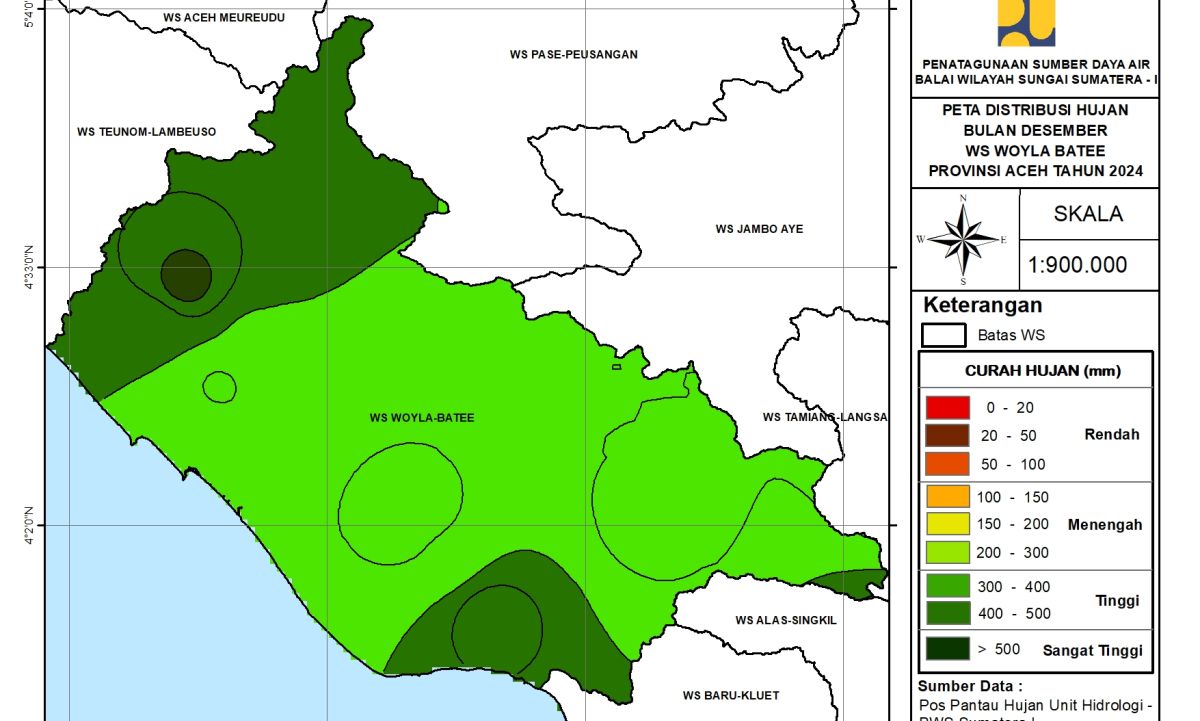 Peta Analisa Distribusi Hujan WS Woyla Bateu Desember 2024